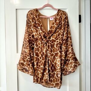 V-Neck Long Sleeve Tan Mini Dress